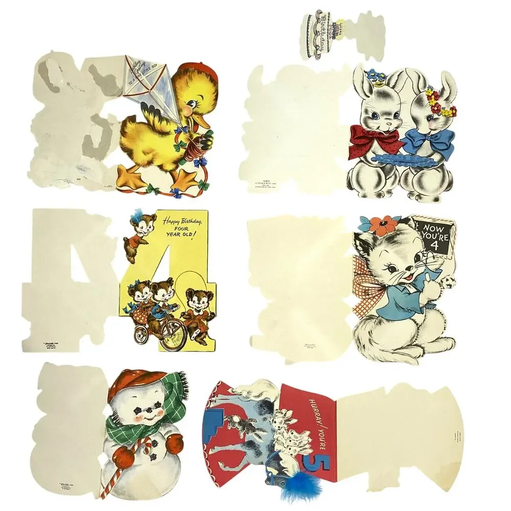 Vintage Childrens Birthday Greeting Cards Lot of 9 Die Cut 1940s 1950s